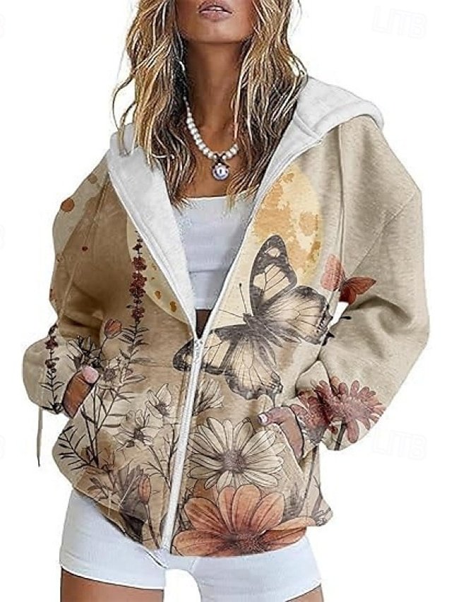 Casual Regular Fit Print Hooded Long Sleeve Jacket - Image 2