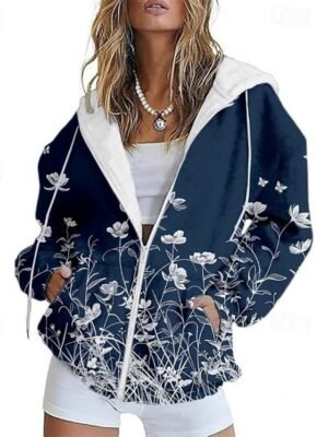 Casual Regular Fit Print Hooded Long Sleeve Jacket - Image 3