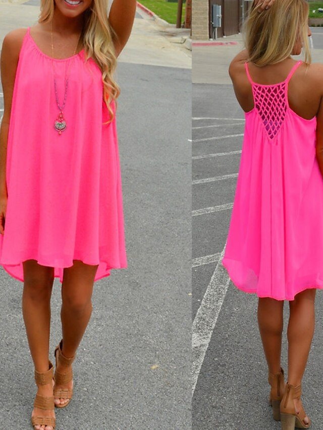 Casual Regular Fit Pure Colour Strap Sleeveless Mini Dress - Image 1