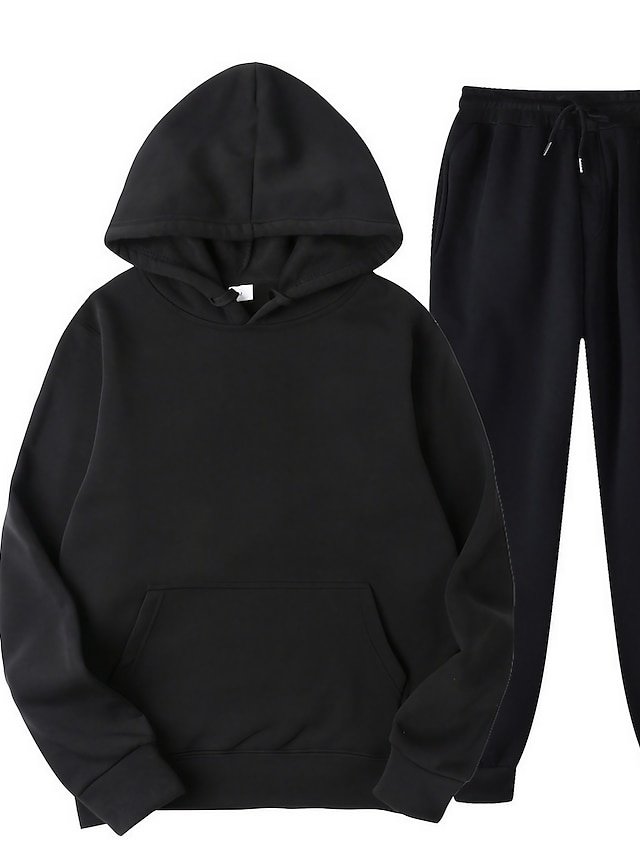 Casual Regular Fit Solid Colour Hooded Long Sleeve Tracksuit Set - Image 1