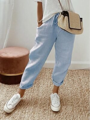 Casual Regular Fit Solid Drawstring Full Length Baggy Pants - Image 3