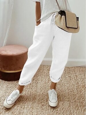 Casual Regular Fit Solid Drawstring Full Length Baggy Pants - Image 4