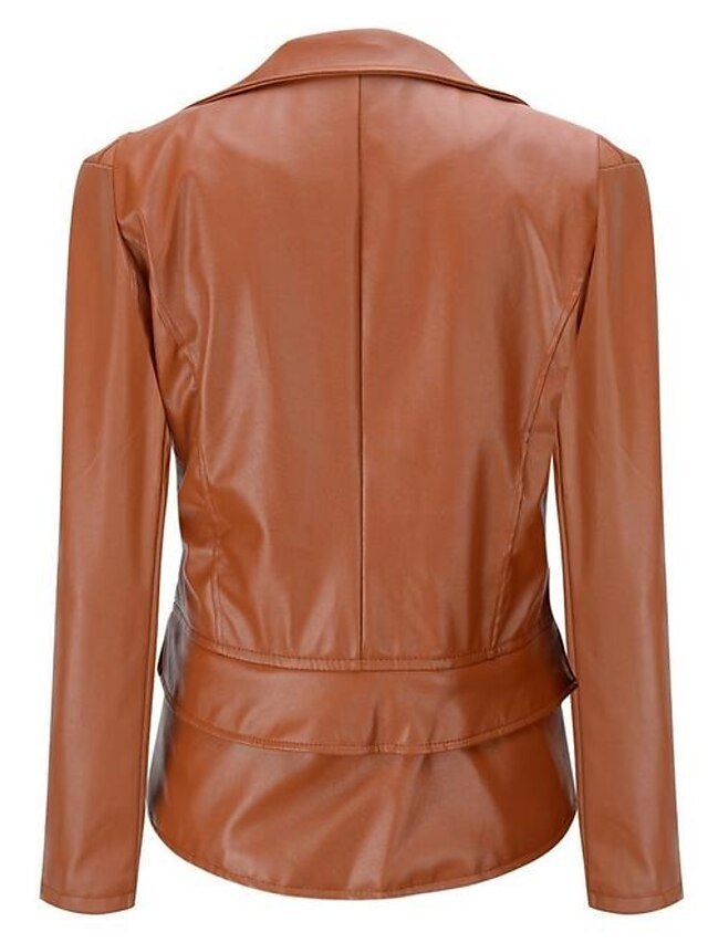 Casual Regular Fit Solid Long Sleeve Faux Leather Jacket - Image 2