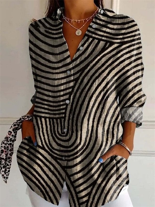 Casual Regular Floral Geometric Shirt Collar Long Sleeve Regular Shirt - Image 1