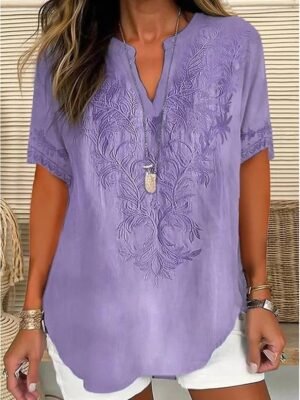 Casual Regular Floral V Neck Long Sleeve Shirt - Image 11