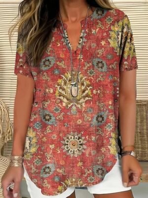 Casual Regular Floral V Neck Long Sleeve Shirt - Image 12
