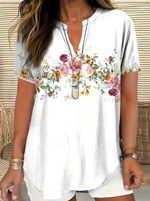 Casual Regular Floral V Neck Long Sleeve Shirt - Image 13