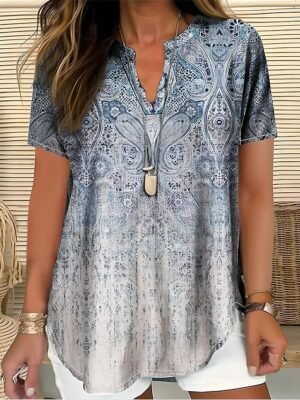 Casual Regular Floral V Neck Long Sleeve Shirt - Image 14