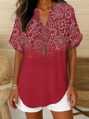 Casual Regular Floral V Neck Long Sleeve Shirt - Image 17