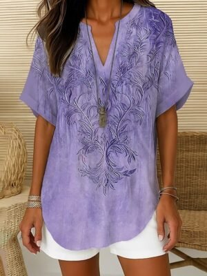 Casual Regular Floral V Neck Long Sleeve Shirt - Image 18
