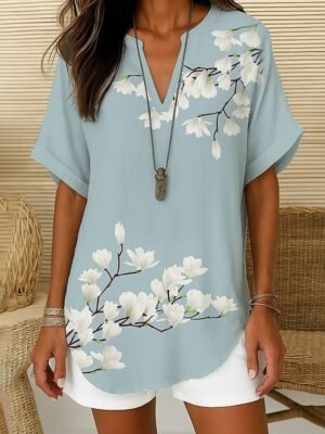 Casual Regular Floral V Neck Long Sleeve Shirt - Image 19