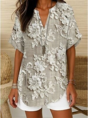 Casual Regular Floral V Neck Long Sleeve Shirt - Image 20