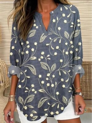 Casual Regular Floral V Neck Long Sleeve Shirt - Image 6
