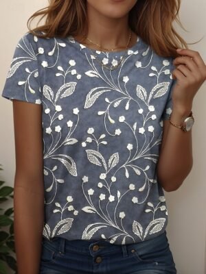 Casual Regular Floral V Neck Long Sleeve Shirt - Image 8