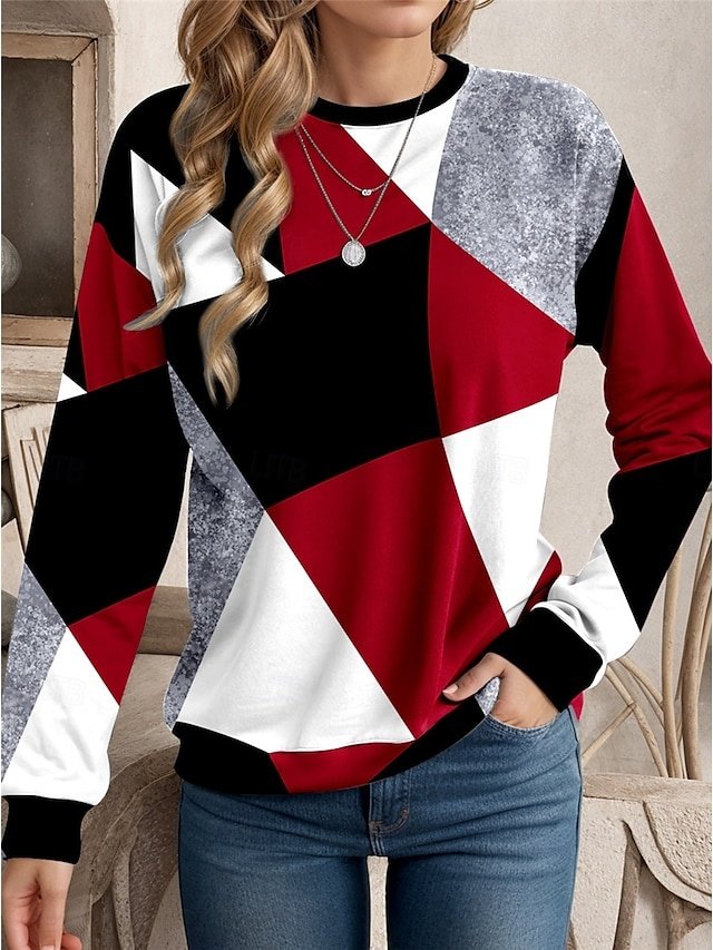Casual Regular Geometric Crew Neck Long Sleeve Sweatshirt - Image 1