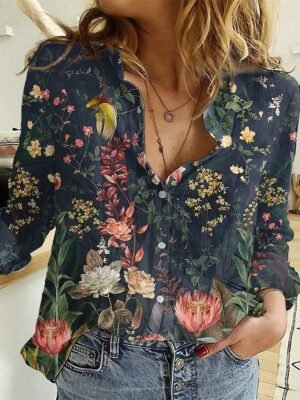 Casual Regular Graphic Floral Shirt Collar Long Sleeve Shirt - Image 4