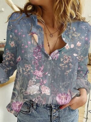 Casual Regular Graphic Floral Shirt Collar Long Sleeve Shirt - Image 5