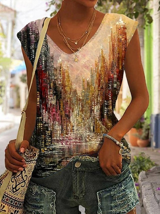 Casual Regular Graphic V Neck Sleeveless Tank Top - Image 1