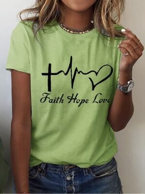 Casual Regular Heart Letter Round Neck Short Sleeve Tops - Image 10