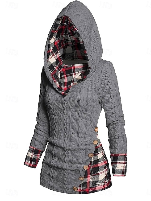Casual Regular Plaid Hooded Long Sleeve Sweater - Image 1
