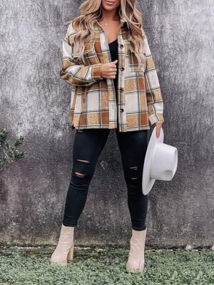 Casual Regular Plaid Shirt Collar Long Sleeve Top - Image 15