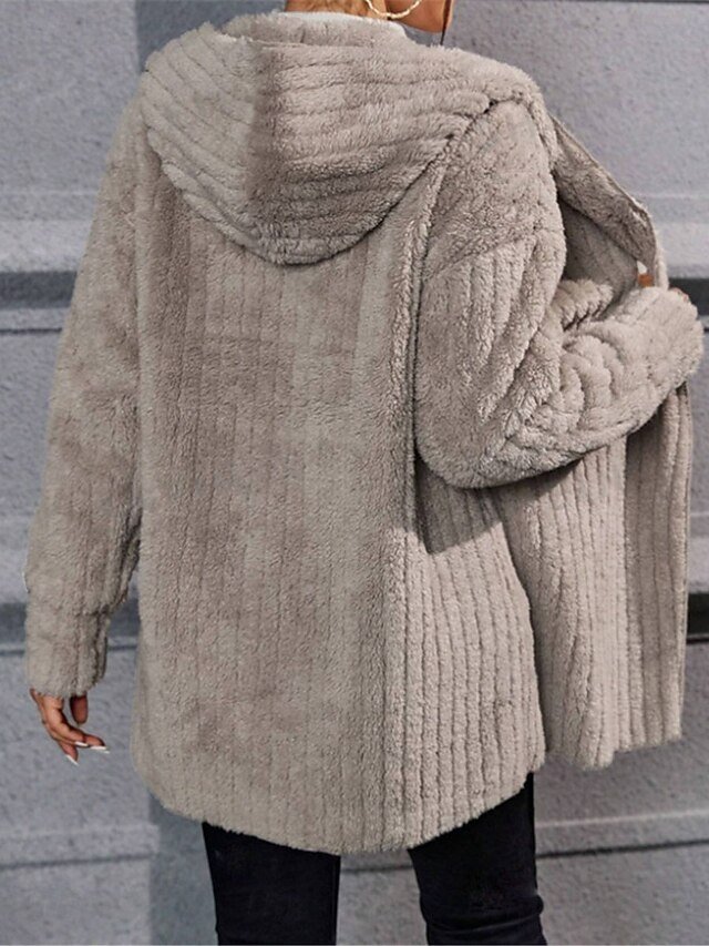 Casual Regular Plain Open Front Long Sleeve Fleece Jacket - Image 2
