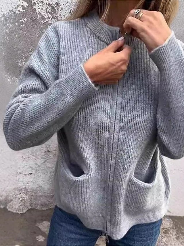 Casual Regular Plain Stand Collar Long Sleeve Jacket - Image 1