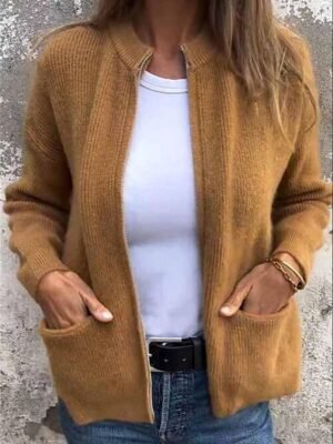 Casual Regular Plain Stand Collar Long Sleeve Jacket - Image 6