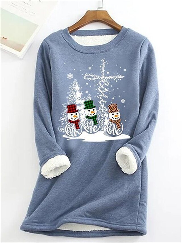 Casual Regular Snowman Round Neck Long Sleeve Fleece Sweatshirt - Image 2