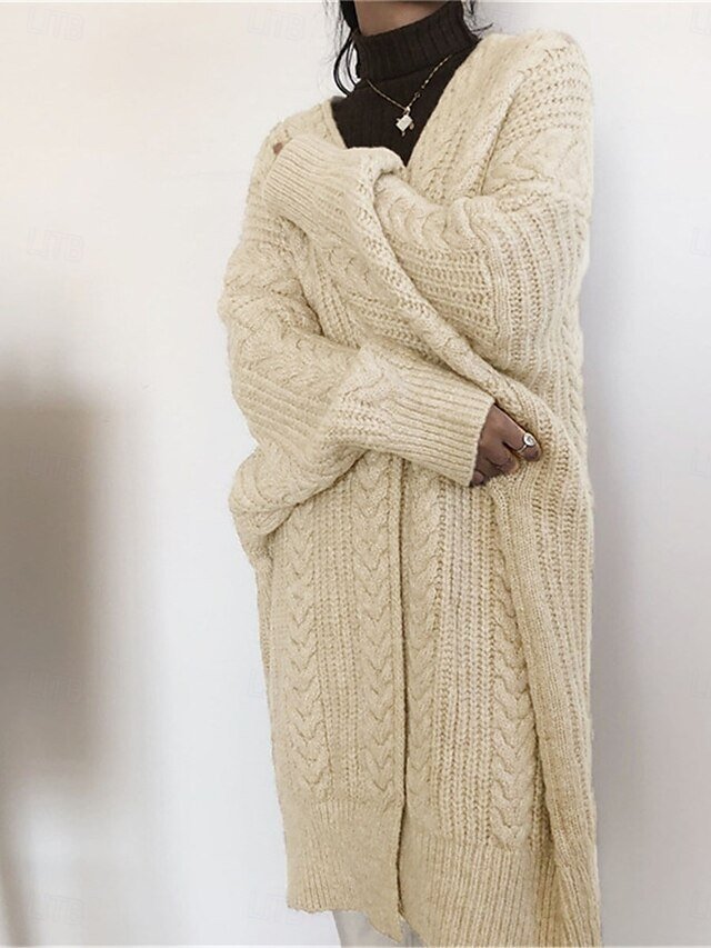Casual Soft Pure Colour Open Front Long Sleeve Long Knitted Cardigan - Image 2