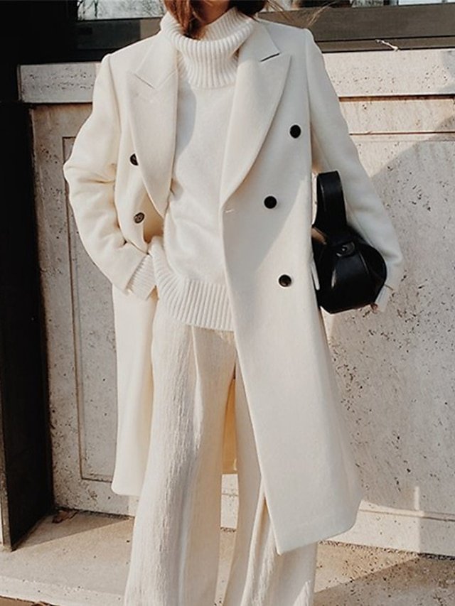 Casual Streetwear Double Breasted Lapel Long Sleeve Long Coat - Image 1