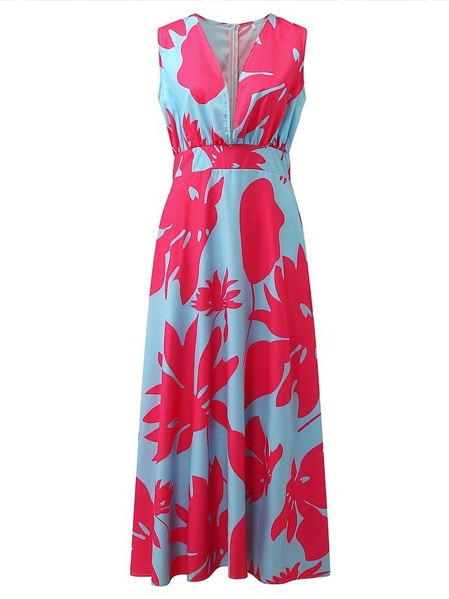 Casual Swing Floral Deep V Sleeveless Maxi Dress - Image 2