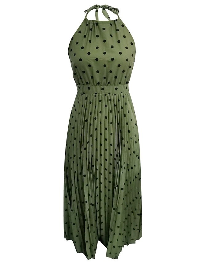 Casual Swing Polka Dot Halter Sleeveless Maxi Dress - Image 1