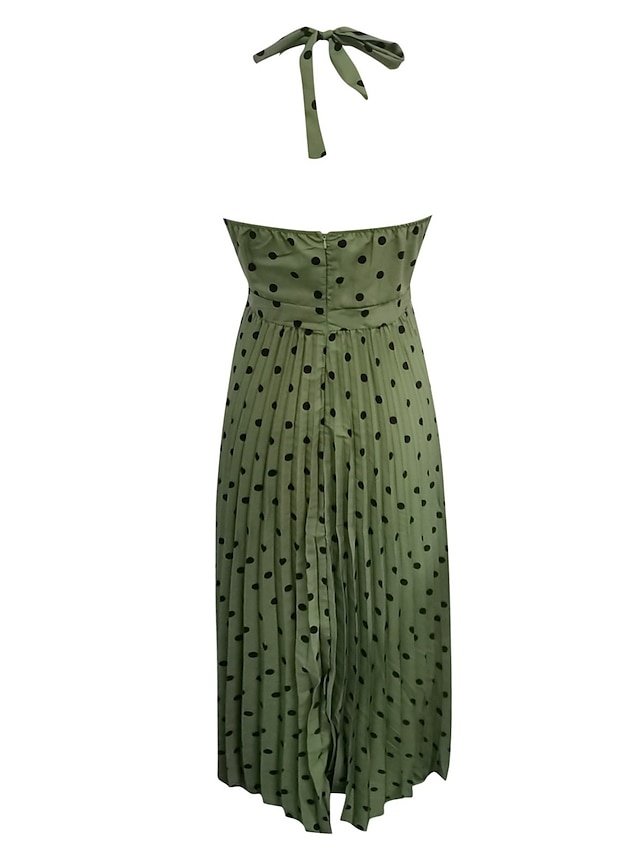 Casual Swing Polka Dot Halter Sleeveless Maxi Dress - Image 2