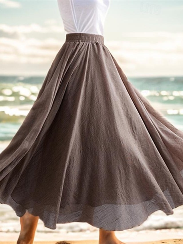 Casual Swing Solid High Waist Maxi Skirt - Image 1