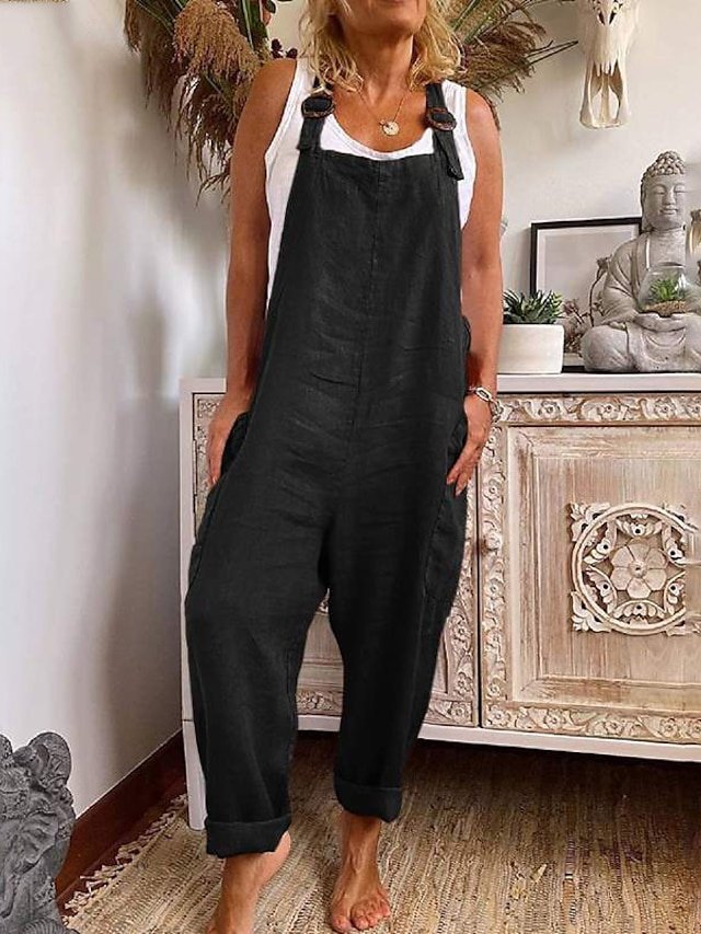 Casual Utility Plain Bib Full Length Jumpsuit - Image 2