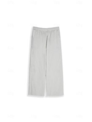 Casual Wide Leg Plain Drawstring Full Length Trousers - Image 16