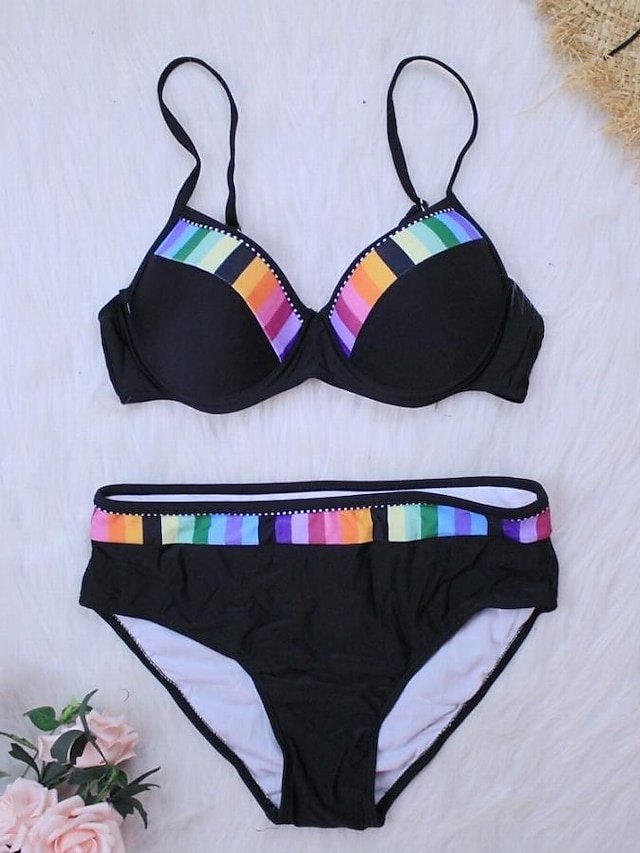Chic Plus Size Colour Block Push Up High Waisted Bikini - Image 2