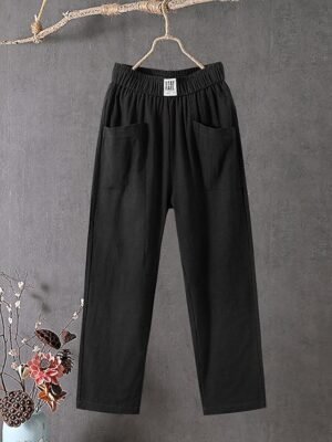 Classic Baggy Solid Mid Waist Ankle-Length Pants - Image 11