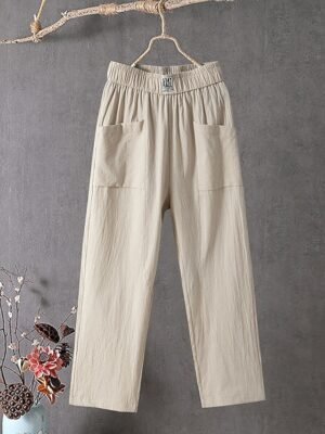 Classic Baggy Solid Mid Waist Ankle-Length Pants - Image 13