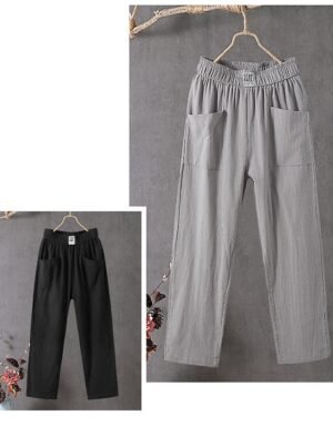 Classic Baggy Solid Mid Waist Ankle-Length Pants - Image 15