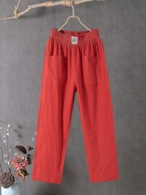 Classic Baggy Solid Mid Waist Ankle-Length Pants - Image 6