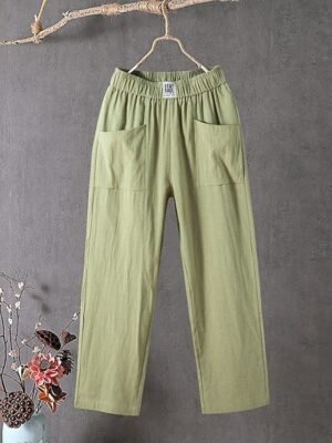 Classic Baggy Solid Mid Waist Ankle-Length Pants - Image 9