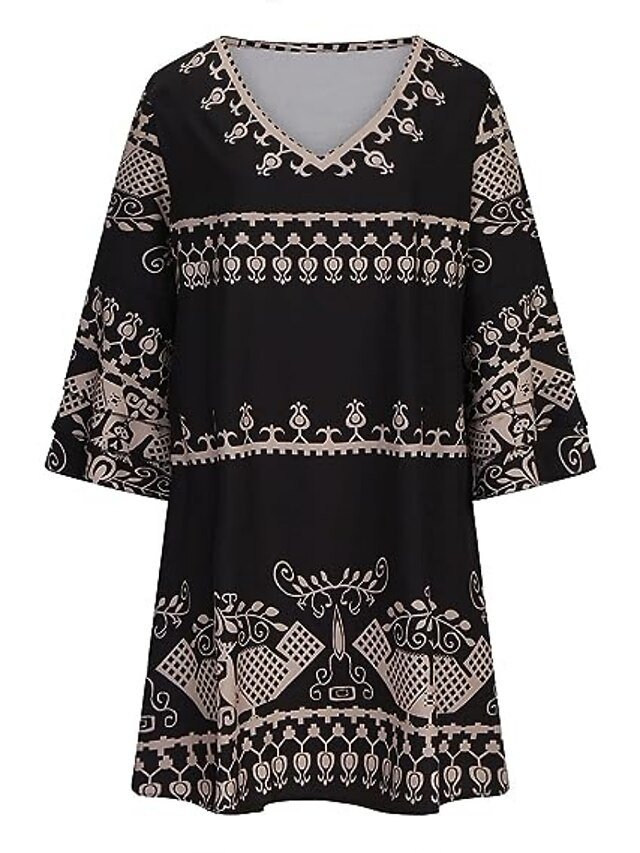 Classic Regular Fit Animal Print V Neck 3/4 Sleeve Mini Dress - Image 2