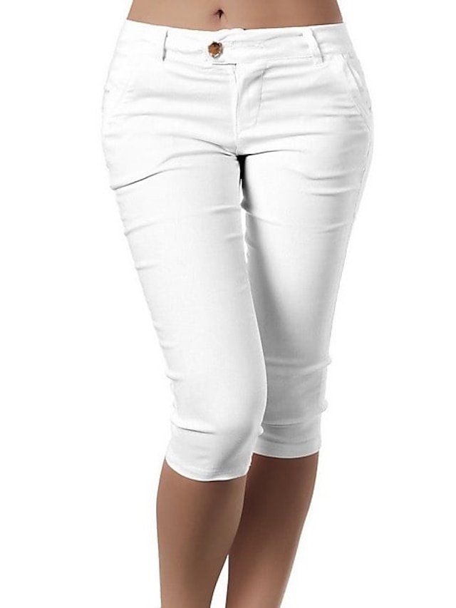 Classic Slim Solid Mid Waist Capri Pants - Image 2