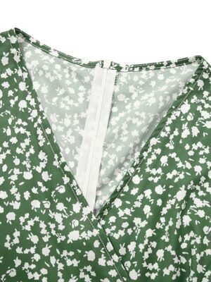 Classic Wrap Ditsy Floral V Neck Short Sleeve Midi Dress - Image 6