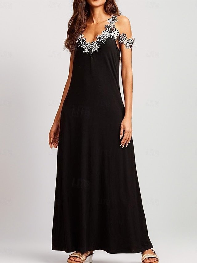 Daily A Line Lace Cold Shoulder Contrast Strap Midi Dress - Image 1