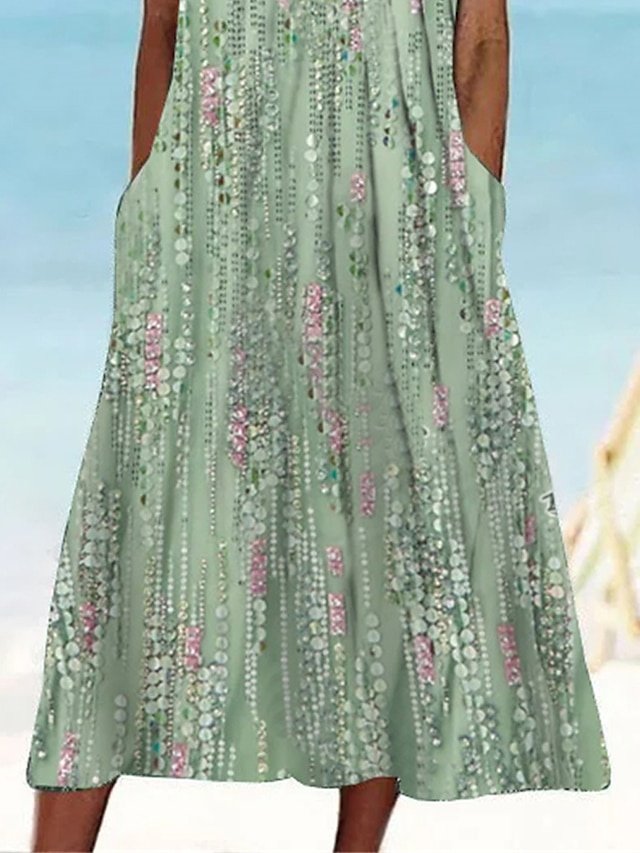 Daily Loose Floral Crew Neck Sleeveless Midi Dress - Image 2