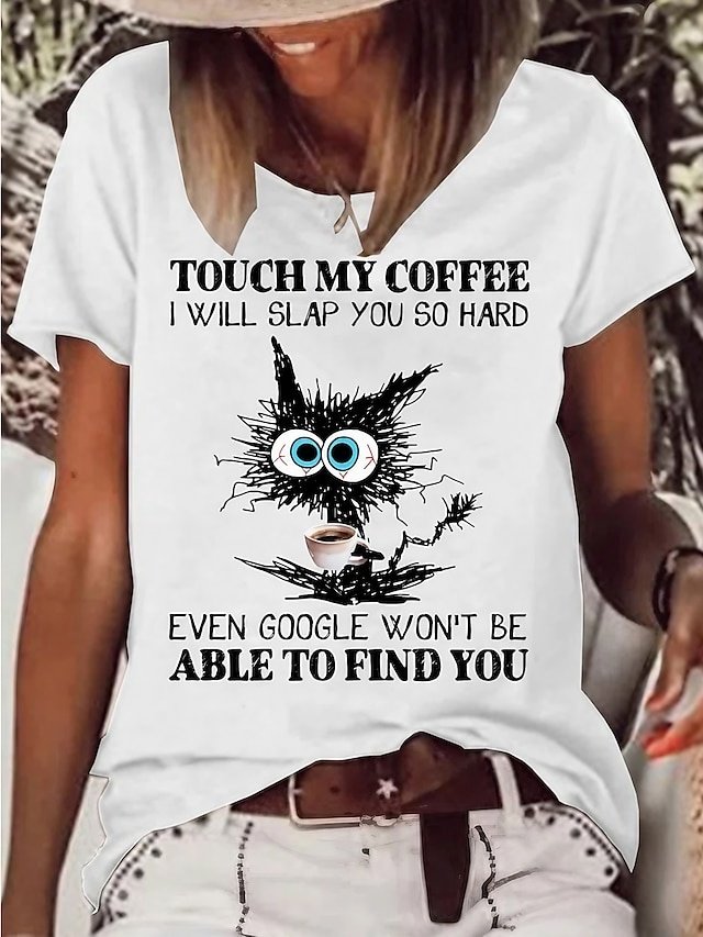 Daily Regular Cat Print Round Neck Short Sleeve Tops - Image 1