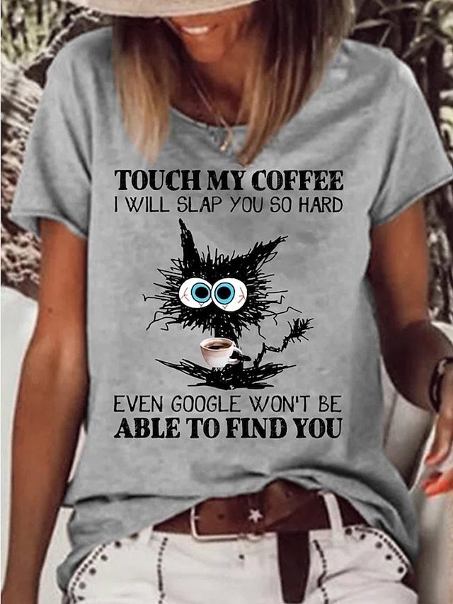 Daily Regular Cat Print Round Neck Short Sleeve Tops - Image 2